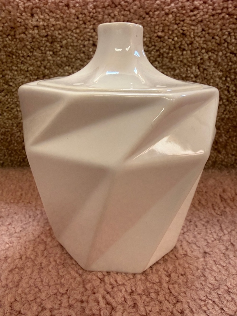 White Geometric Ceramic Jar with Lid